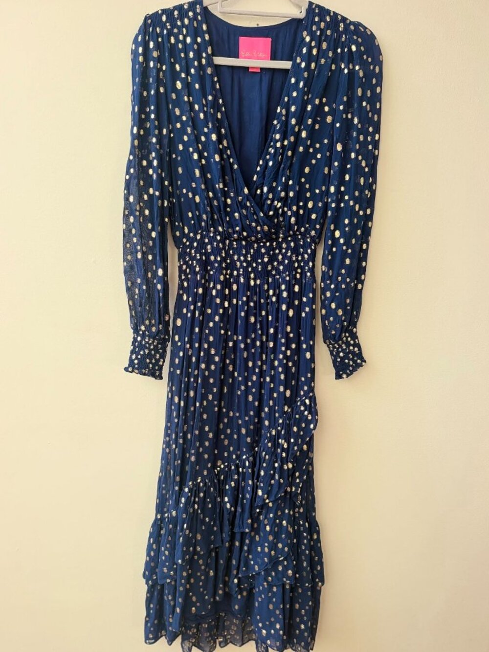 Lilly Pulitzer - Cristiana Midi Dress in Low Tide Navy Viscose Metallic - Size 4